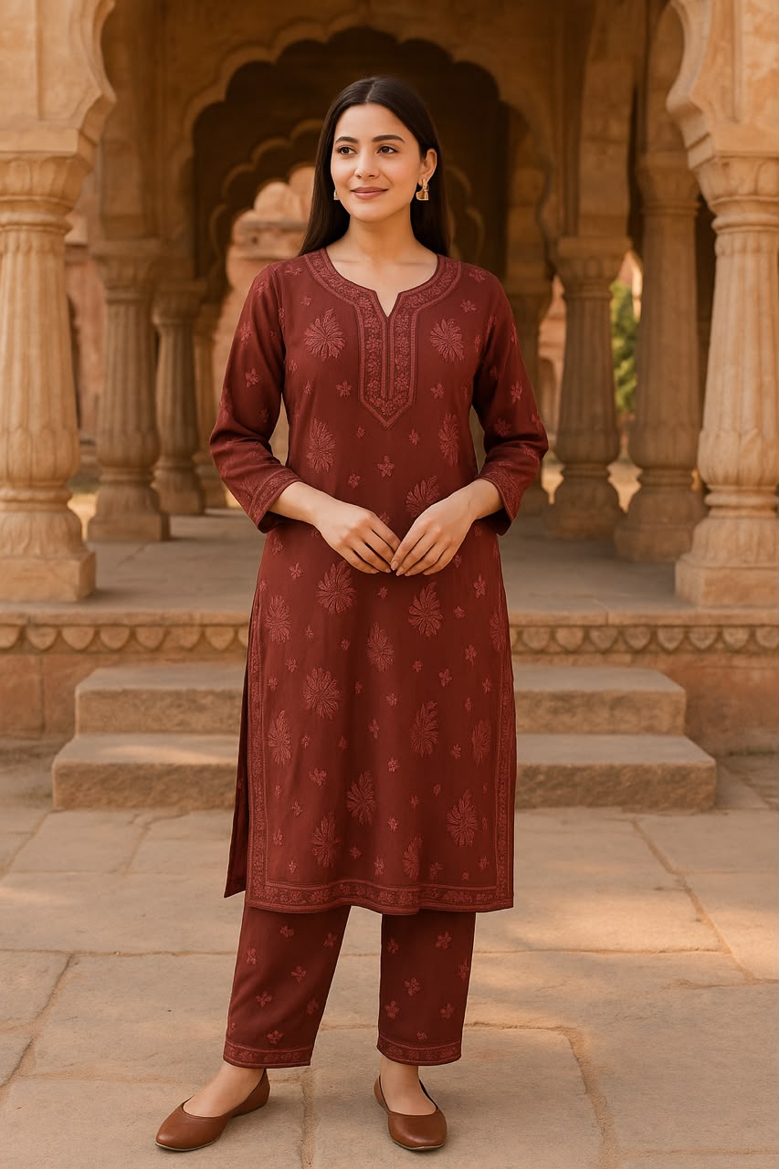 Hand-Embroidered Lucknowi Chikankari Viscose Georgette Palazzo Set