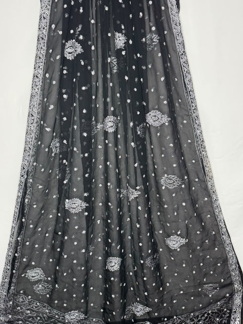 Georgette Chikankari Saree in Black