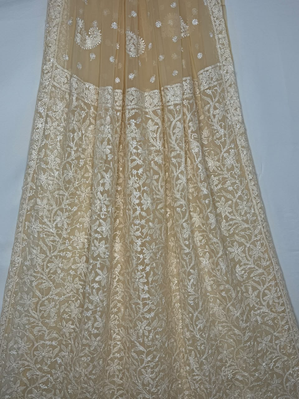 GEORGETTE CHIKANKARI SAREE IN CREAM