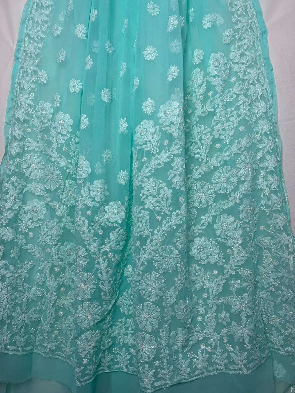 GEORGETTE CHIKANKARI SAREE IN SEA GREEN
