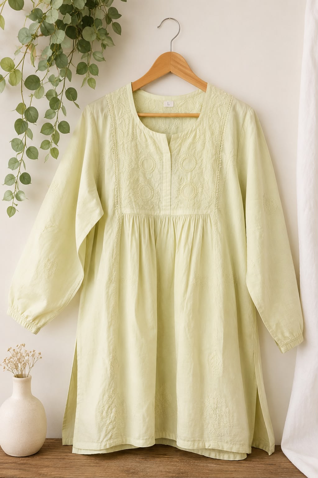 Women's Chikankari Short Top | 100% Cotton | Handcrafted | Size L