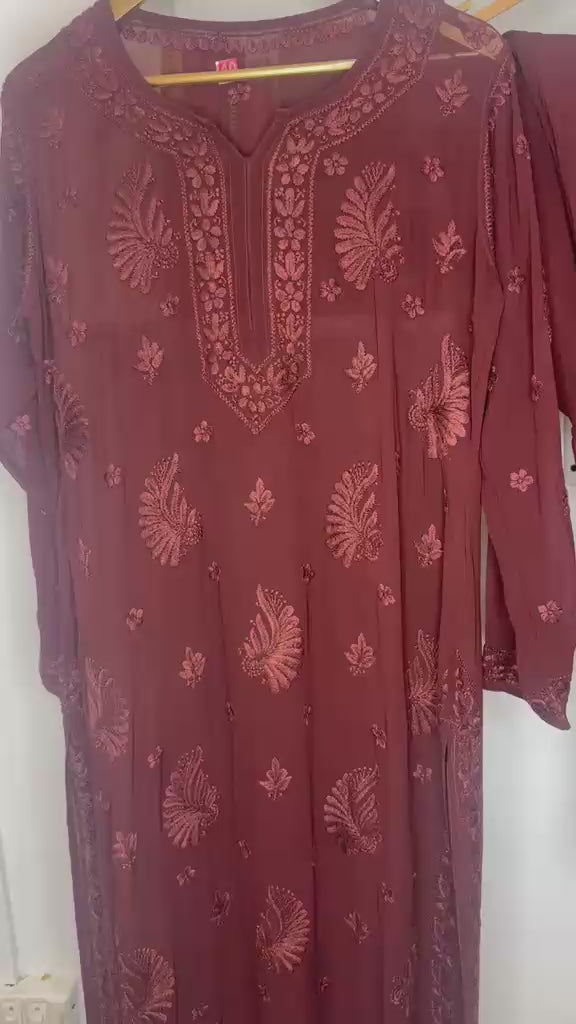 Hand-Embroidered Lucknowi Chikankari Viscose Georgette Palazzo Set