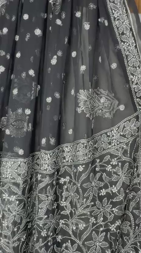 Georgette Chikankari Saree in Black