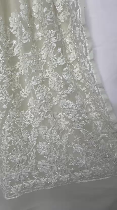 GEORGETTE CHIKANKARI SAREE IN PASTEL PISTA GREEN