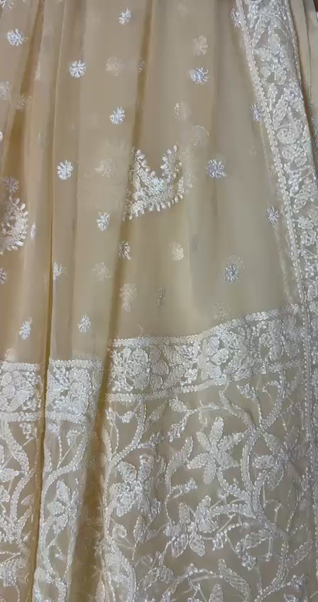 GEORGETTE CHIKANKARI SAREE IN CREAM